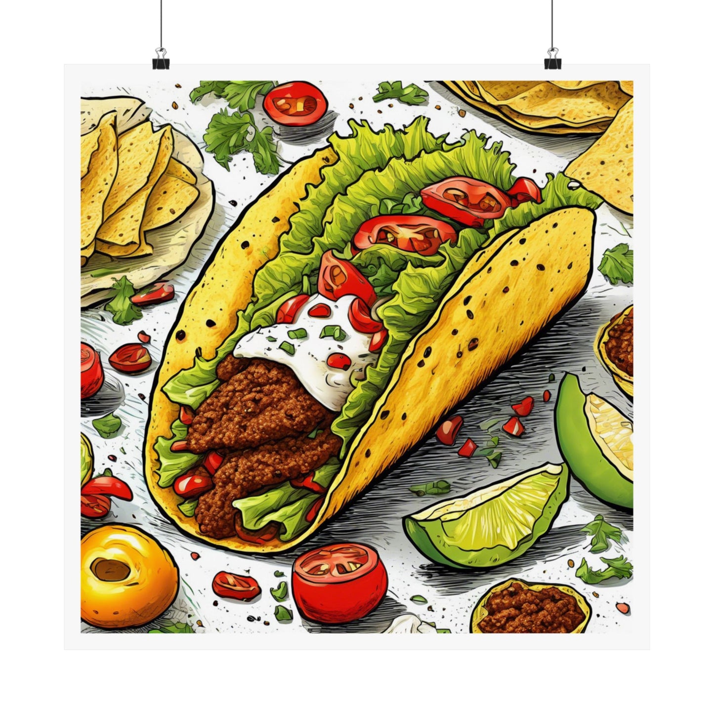 Bold Taco Illustration Foodie Gift Art Poster