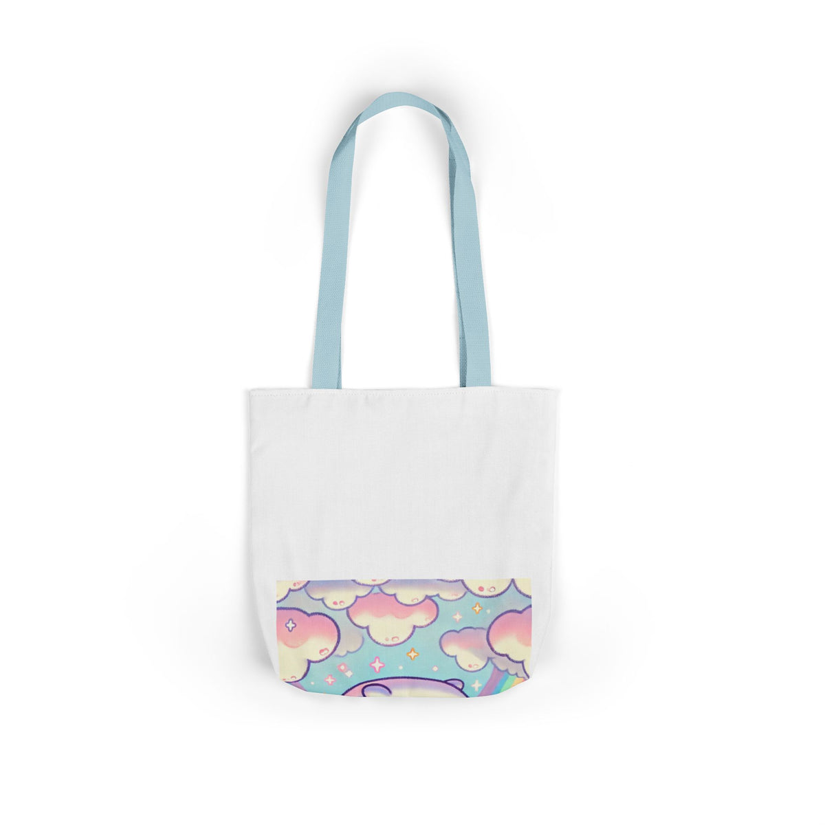 Kawaii Rainbow Whale Pastel Cloud Canvas Tote Bag