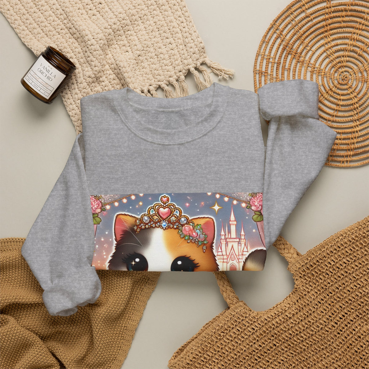 Pastel Princess Calico Cat Fantasy Sweatshirt