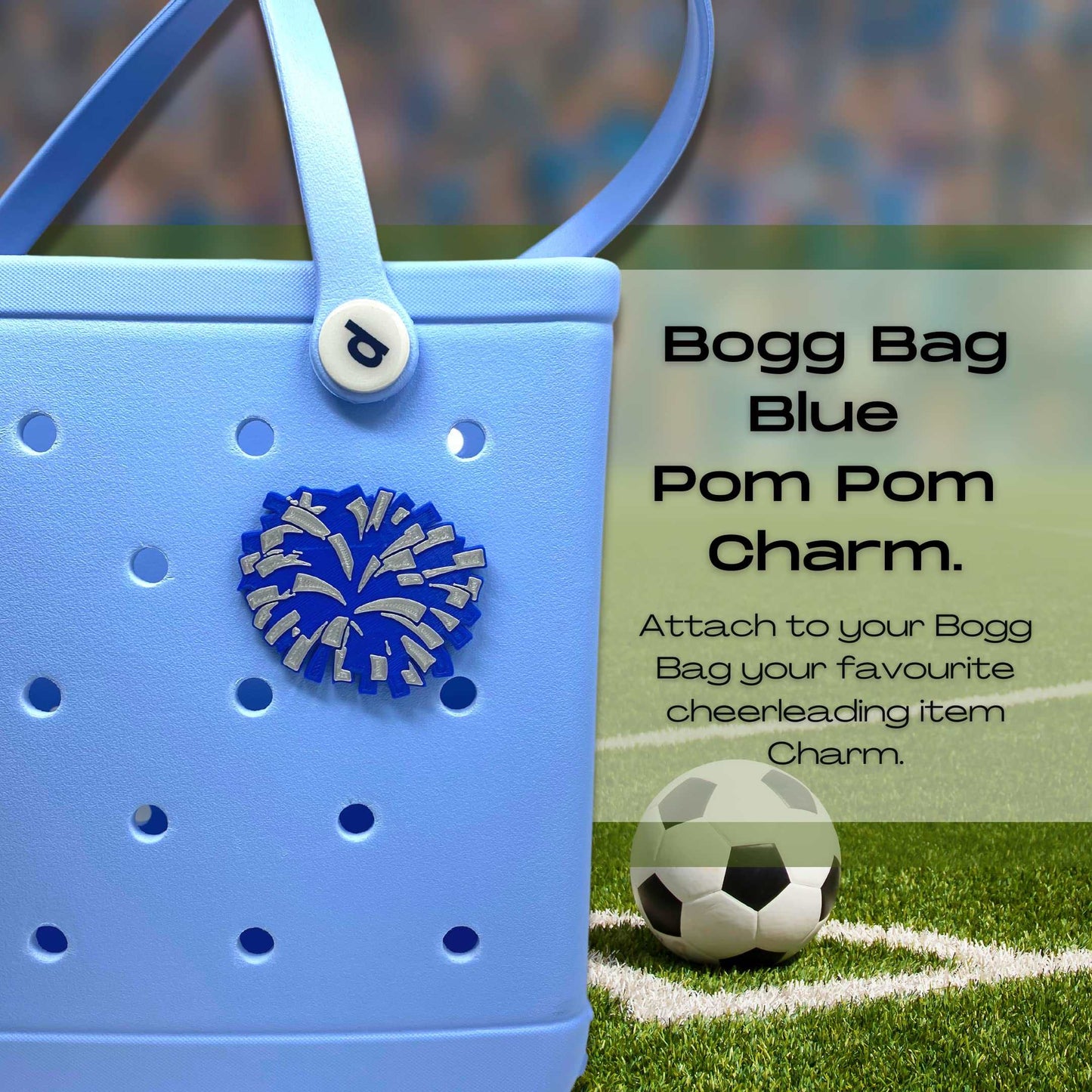 BOGLETS - Cheerleading Charm Compatible with Bogg Bags - Decorative Charm for Bogg Bags & Other Tote Bags (Blue Pom Pom)