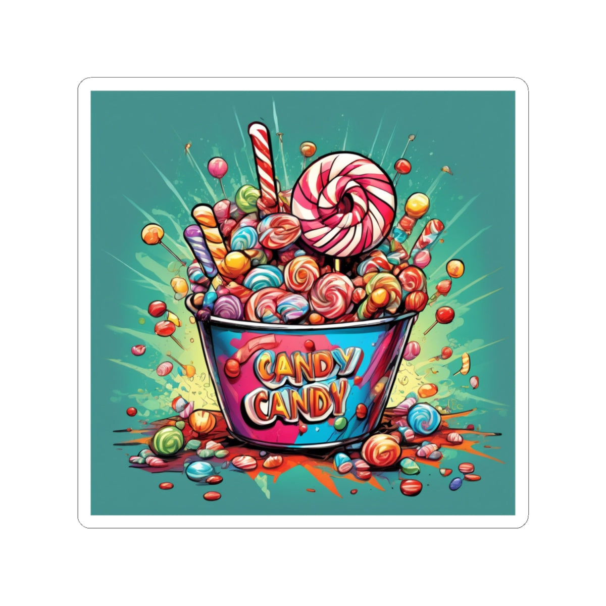 Holiday Candy Bucket Sweets Gift Art Sticker