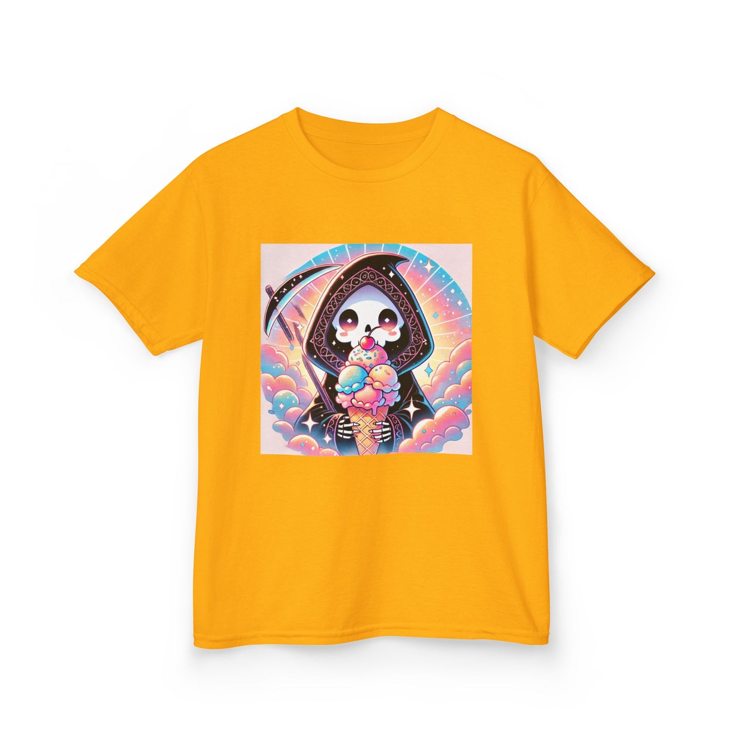 Grim Reaper Ice Cream Kawaii Anime Kids Short Sleeve Tee - Cute & Stylish Graphic T-Shirt - Fun Gift for Boys Girls!