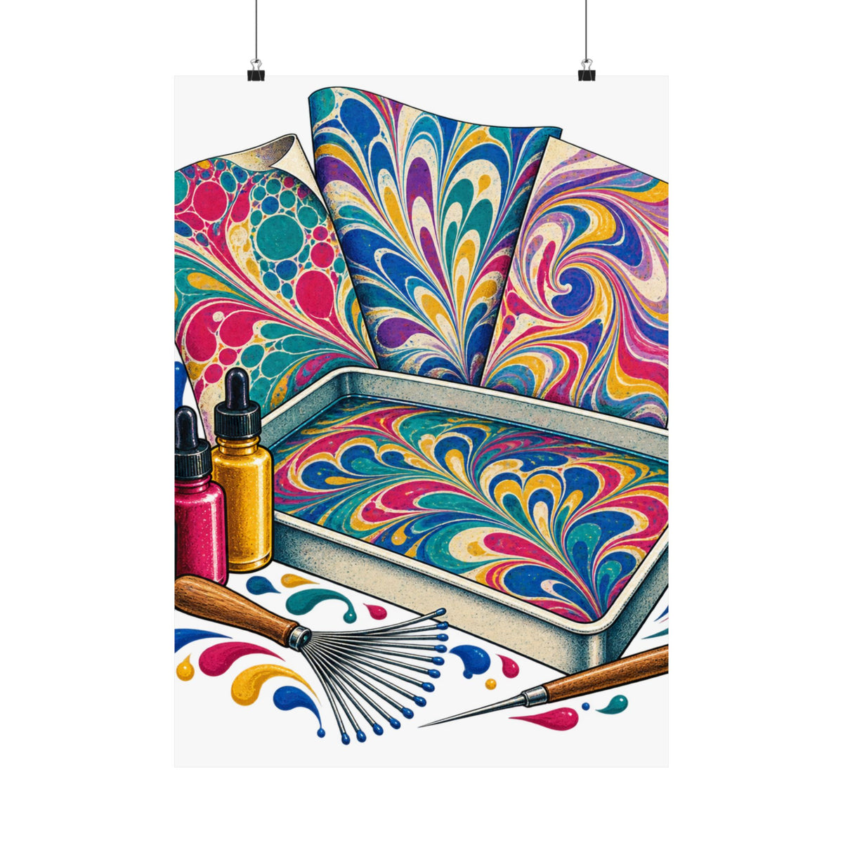 Colorful Paper Marbling Workshop Poster