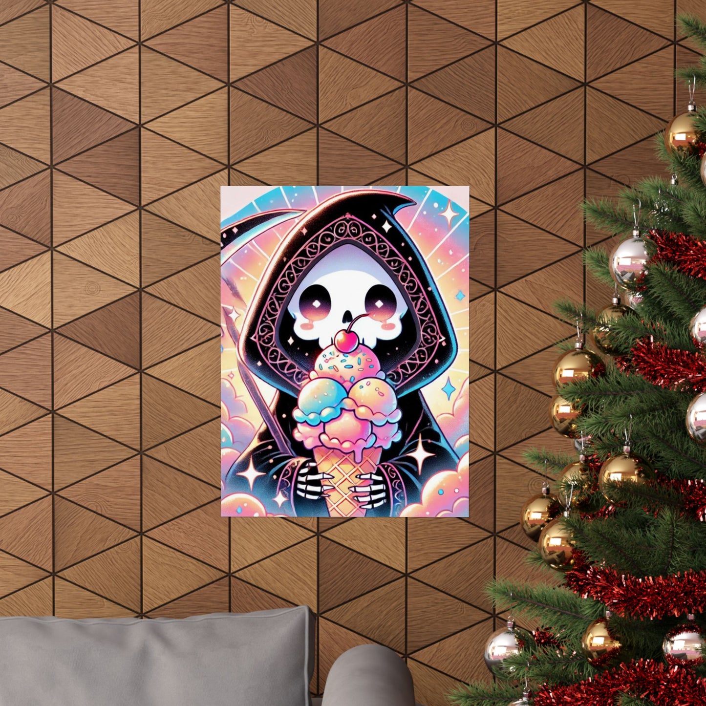 Cute Grim Reaper Ice Cream Pastel Novelty Poster