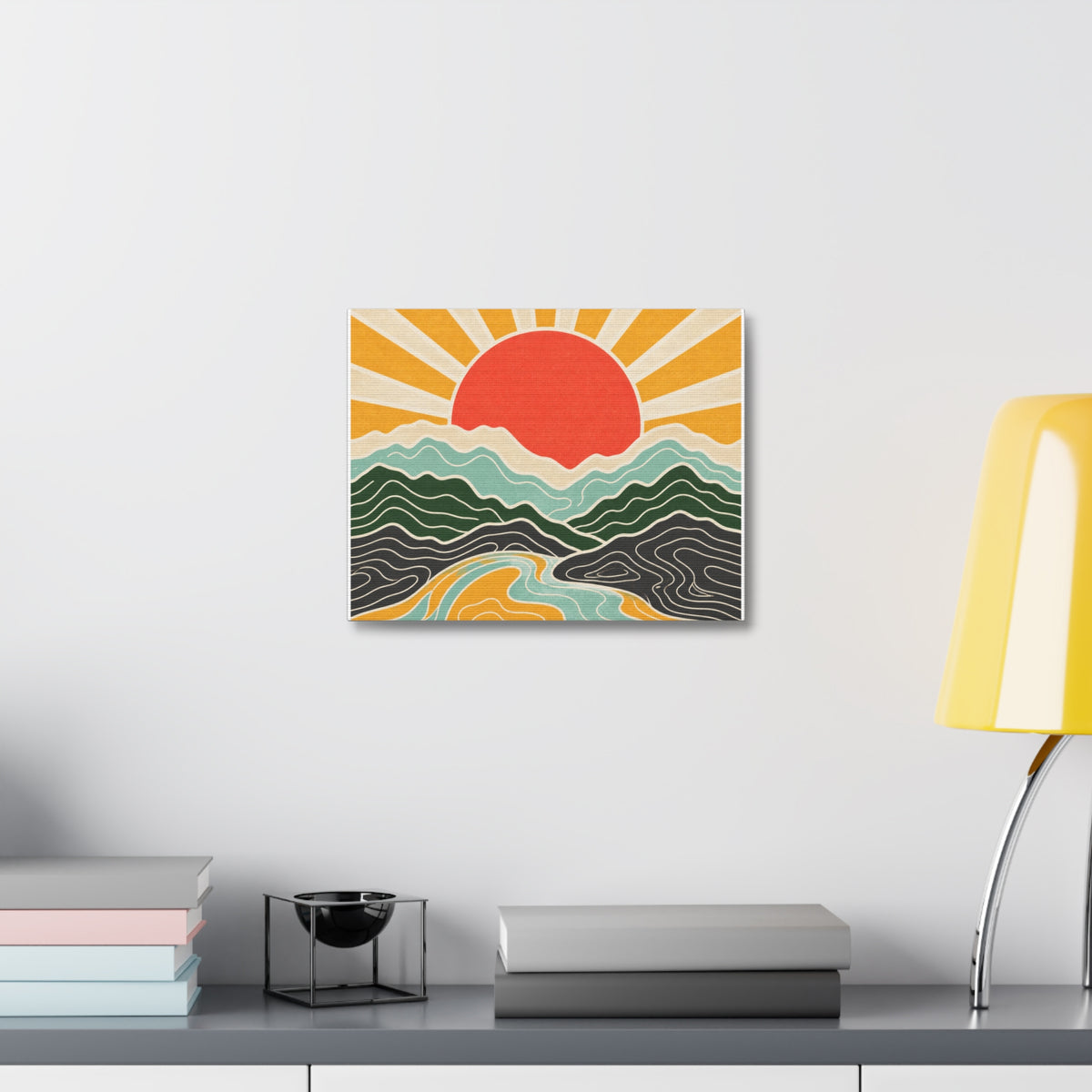 Topographic Sunrise Mid Century Mountain Canvas Art