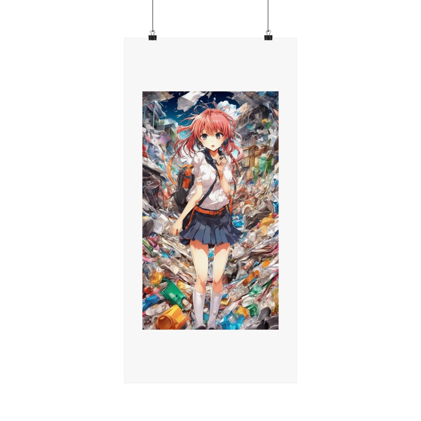 Recycling Day Anime Schoolgirl Eco Street Art Poster