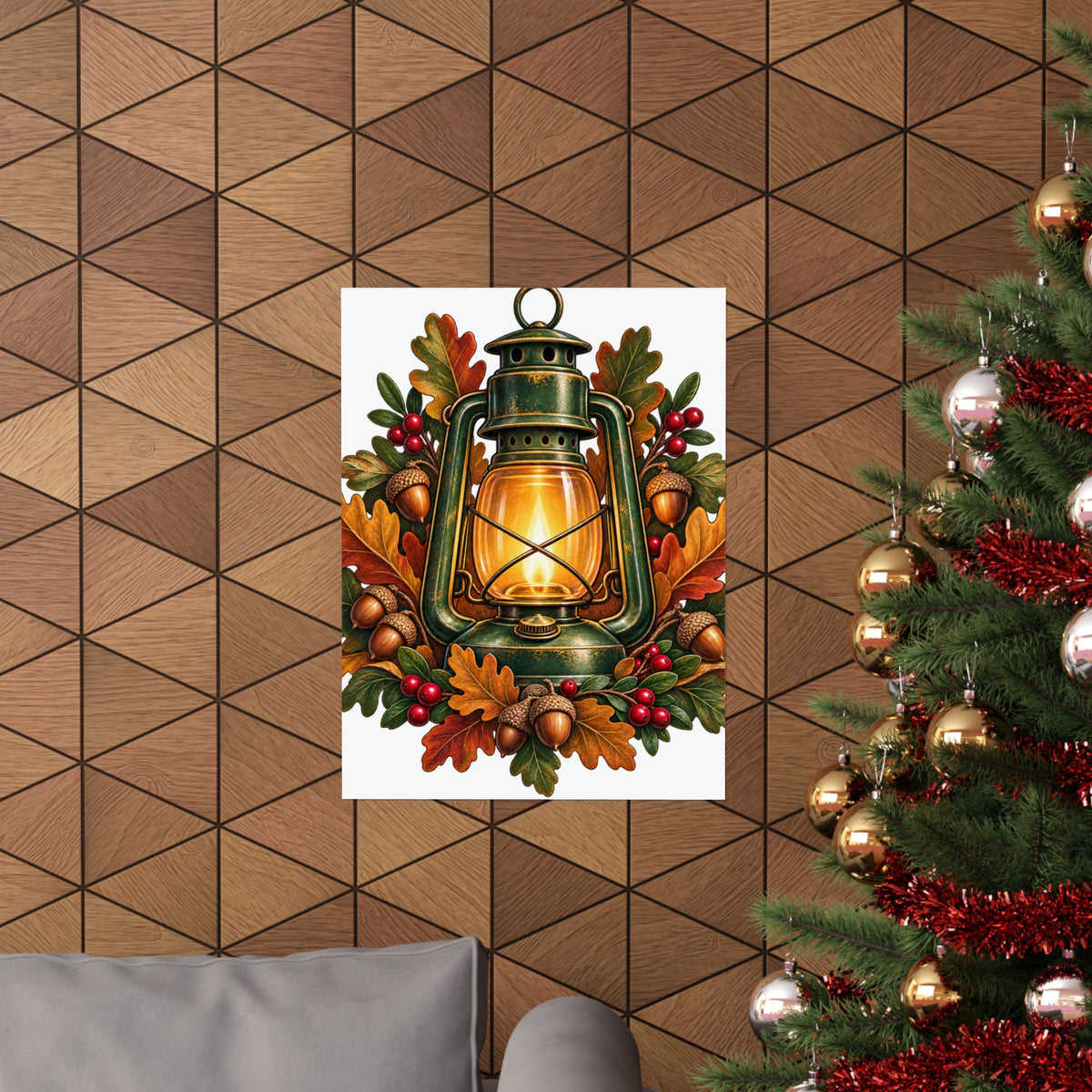 Autumn Oak Lantern and Acorns Poster