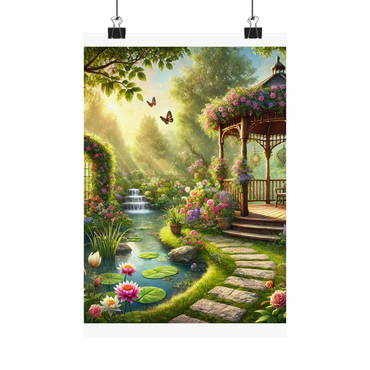Sunlit Rose Gazebo Cottage Garden Wall Art Poster