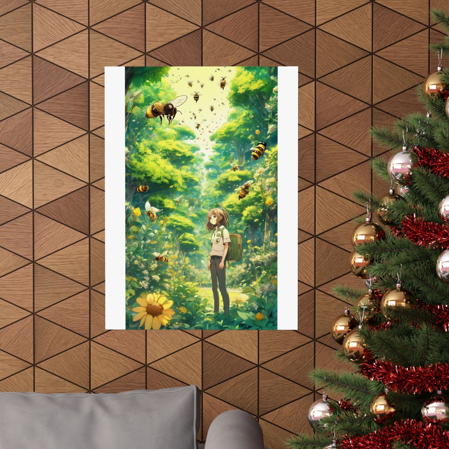 Bee Garden Explorer Anime Nature Art Poster