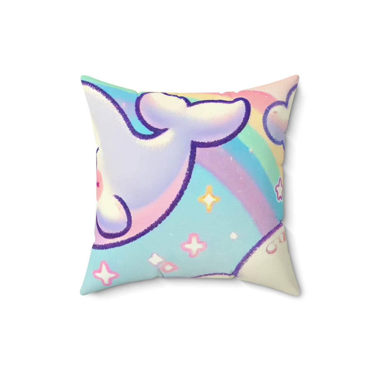 Kawaii Rainbow Whale Pastel Cloud Decorative Pillow