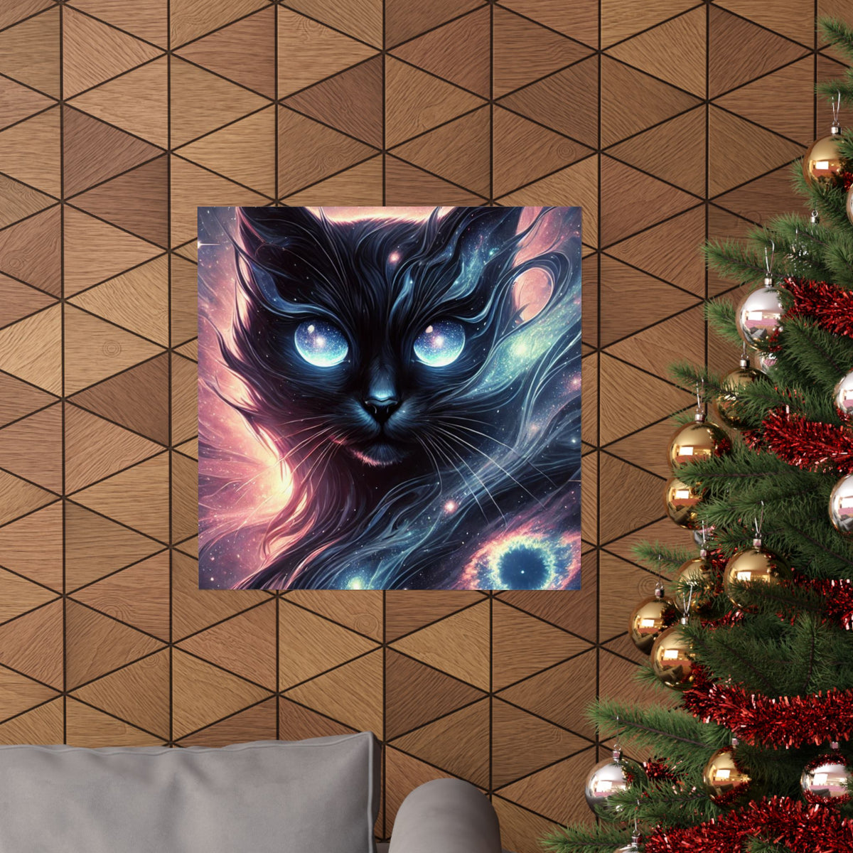 Cosmic Black Cat Galaxy Celestial Wall Art Poster