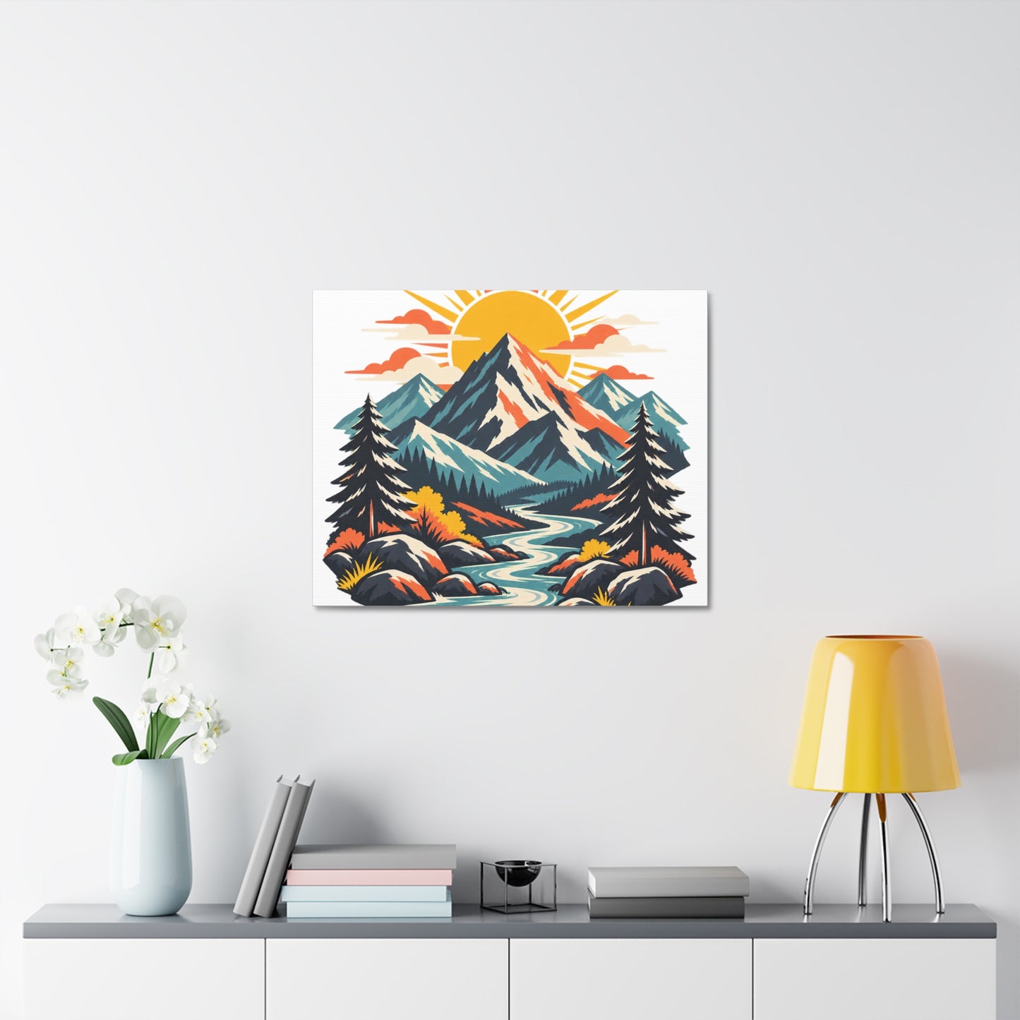Alpine Sunrise River Mountain Adventure Canvas Wall Art