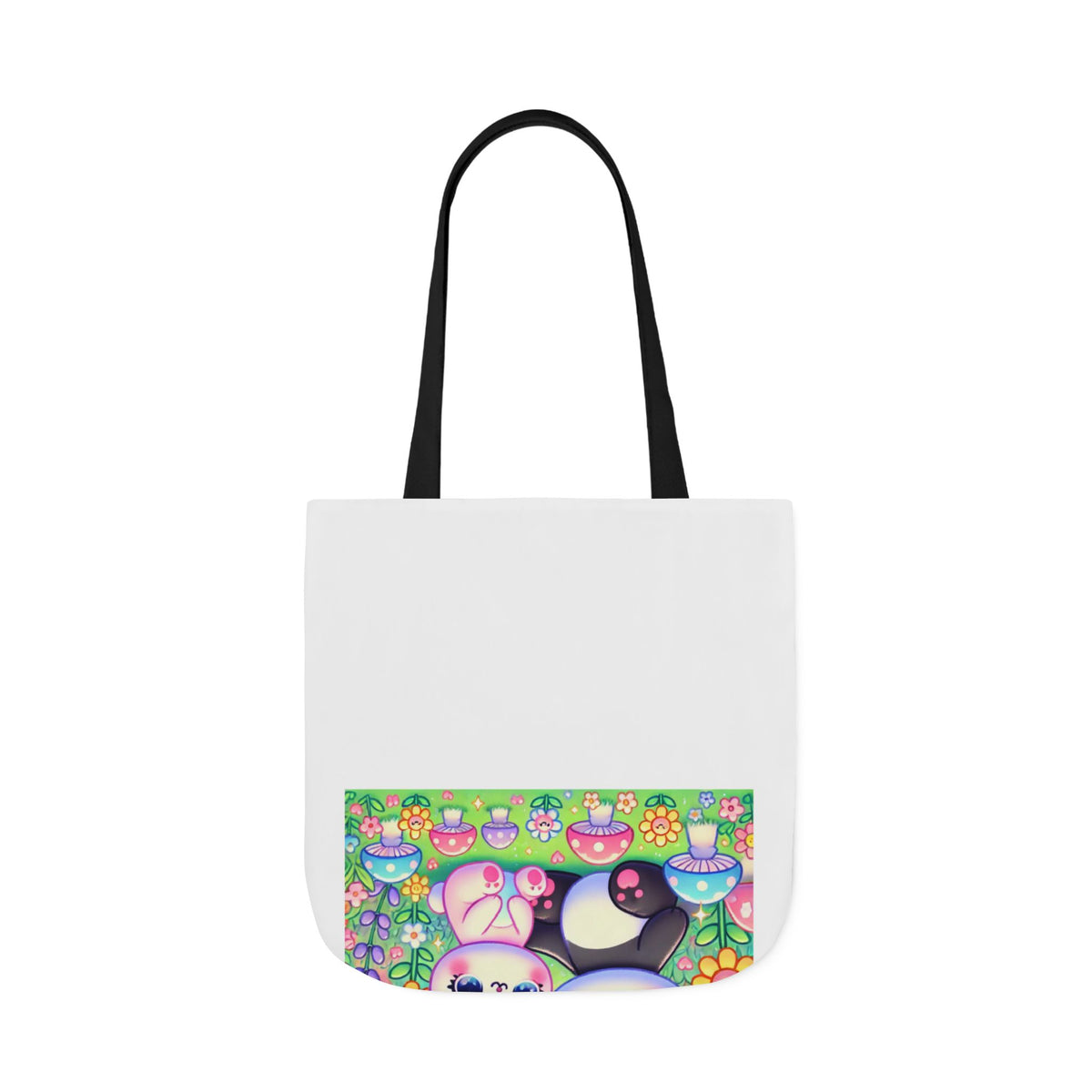 Pastel Panda and Bunny Rainbow Garden Canvas Tote Bag