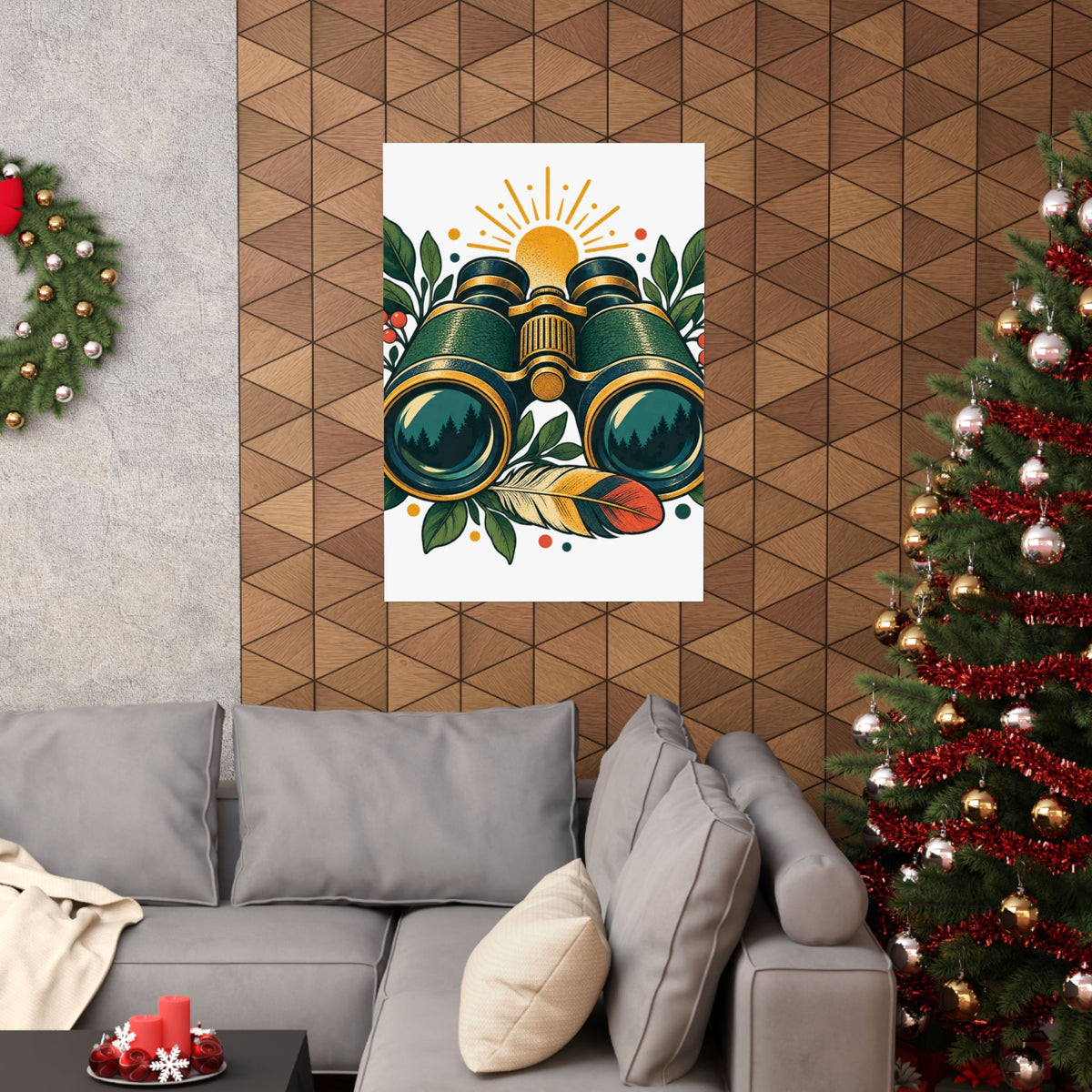 Retro Binoculars and Botanical Birdwatching Art Poster