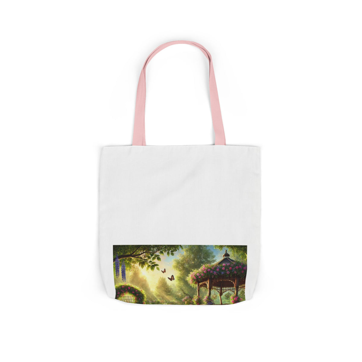 Sunlit Rose Gazebo Cottage Garden Canvas Tote Bag