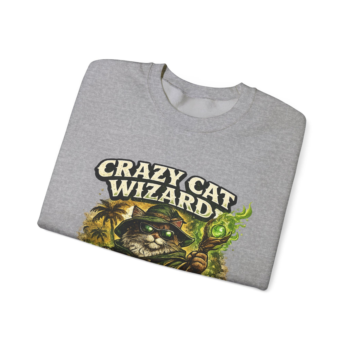 Crazy Cat Wizard Funny Fantasy Art Sweatshirt