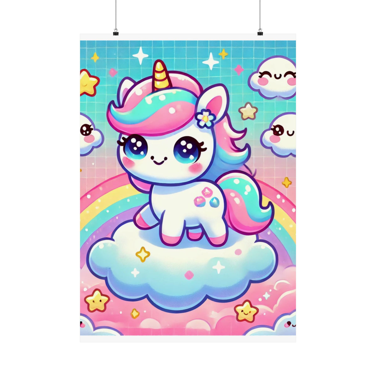Pastel Rainbow Unicorn Cloud Kawaii Wall Art Poster