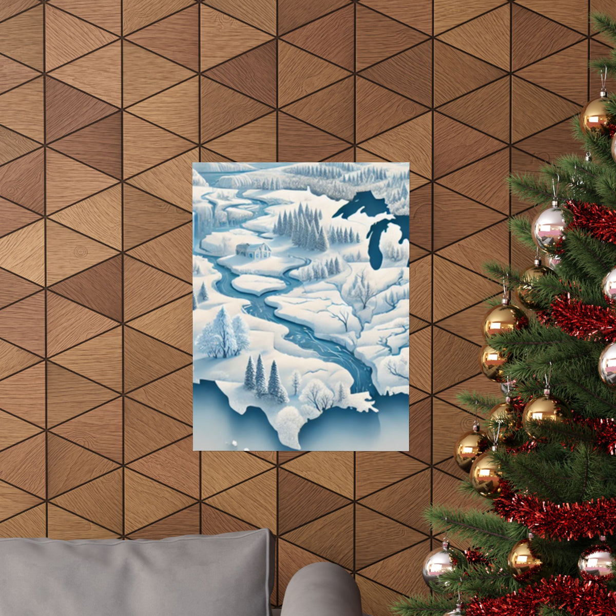 Winter USA Dreamscape Snowy Map Poster Wall Art Decor