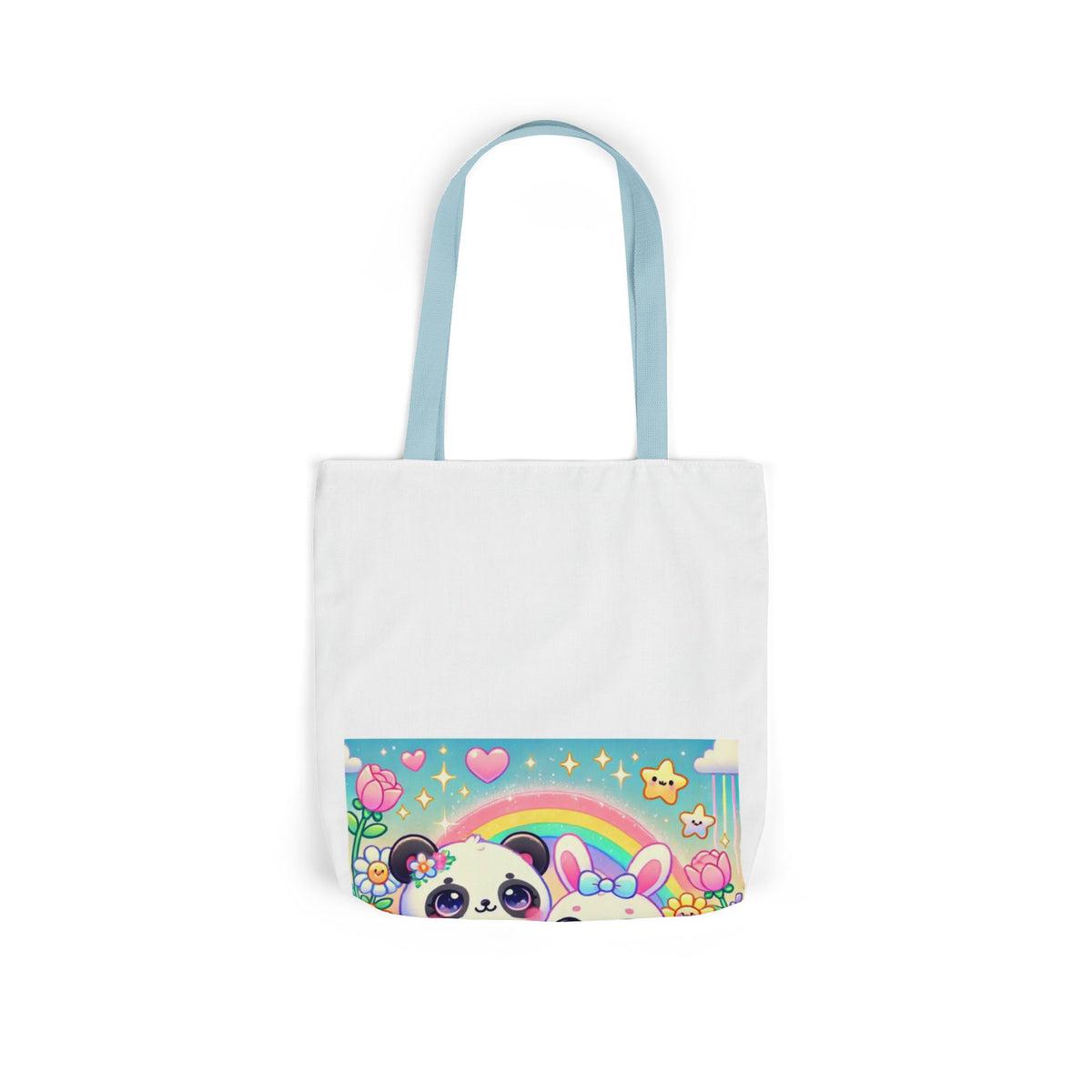 Pastel Panda and Bunny Rainbow Garden Canvas Tote Bag