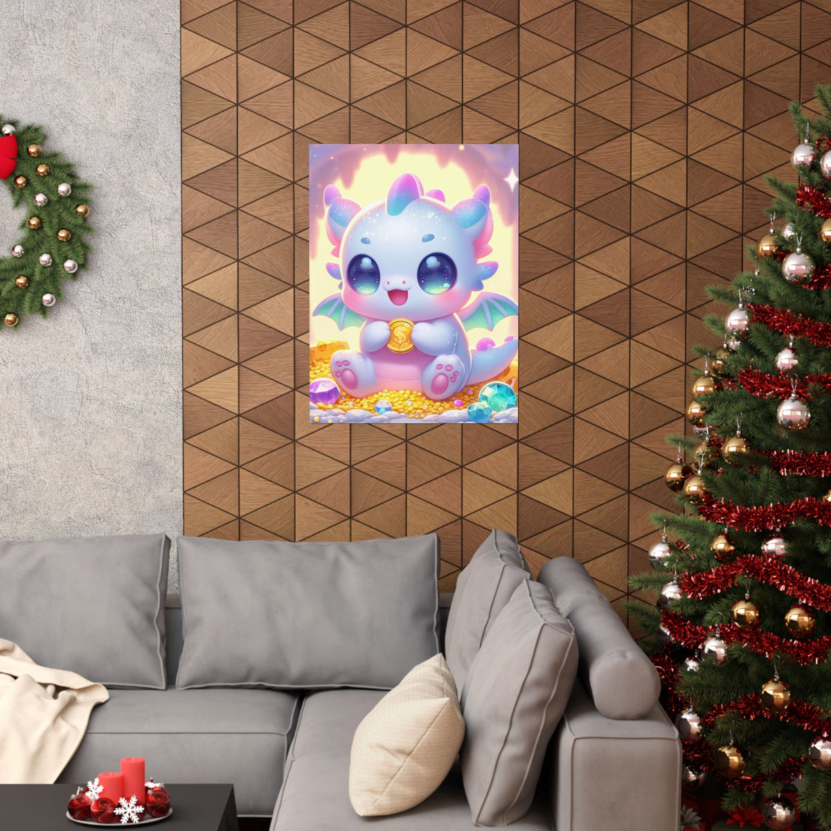 Pastel Treasure Dragon Kawaii Fantasy Wall Art Poster