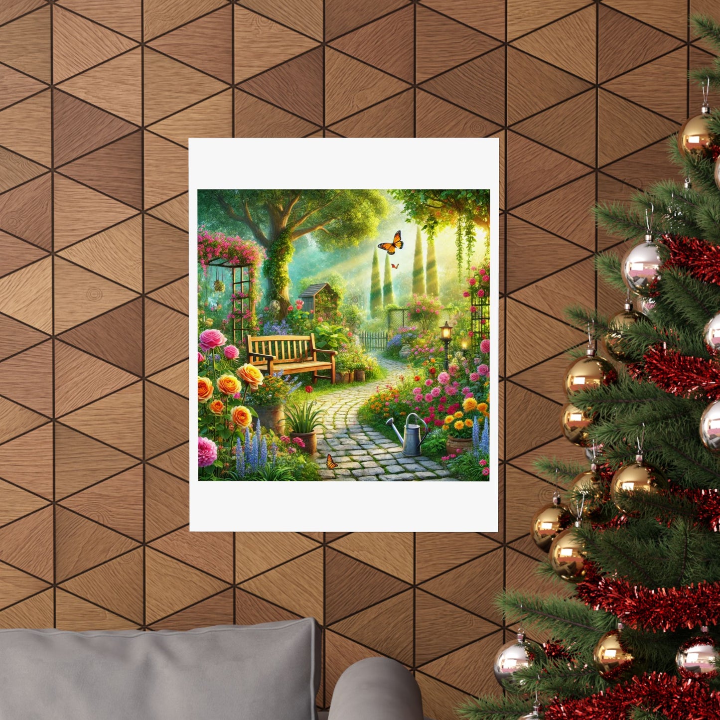 Sunlit Spring Flower Garden Bench Poster