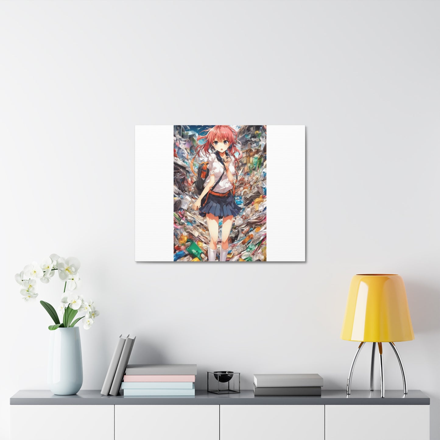 Recycling Day Anime Schoolgirl Eco Street Art Canvas
