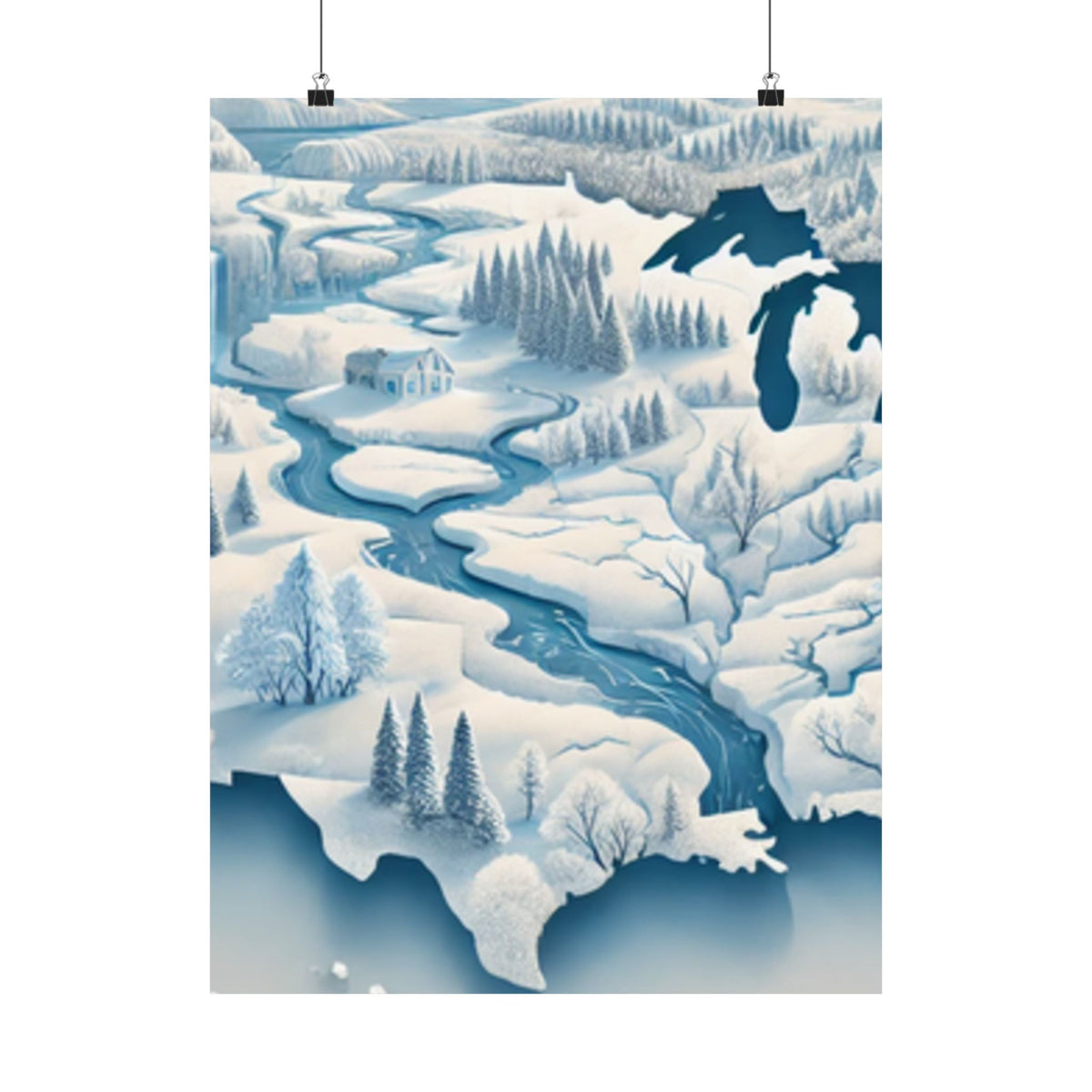Winter USA Dreamscape Snowy Map Poster Wall Art Decor