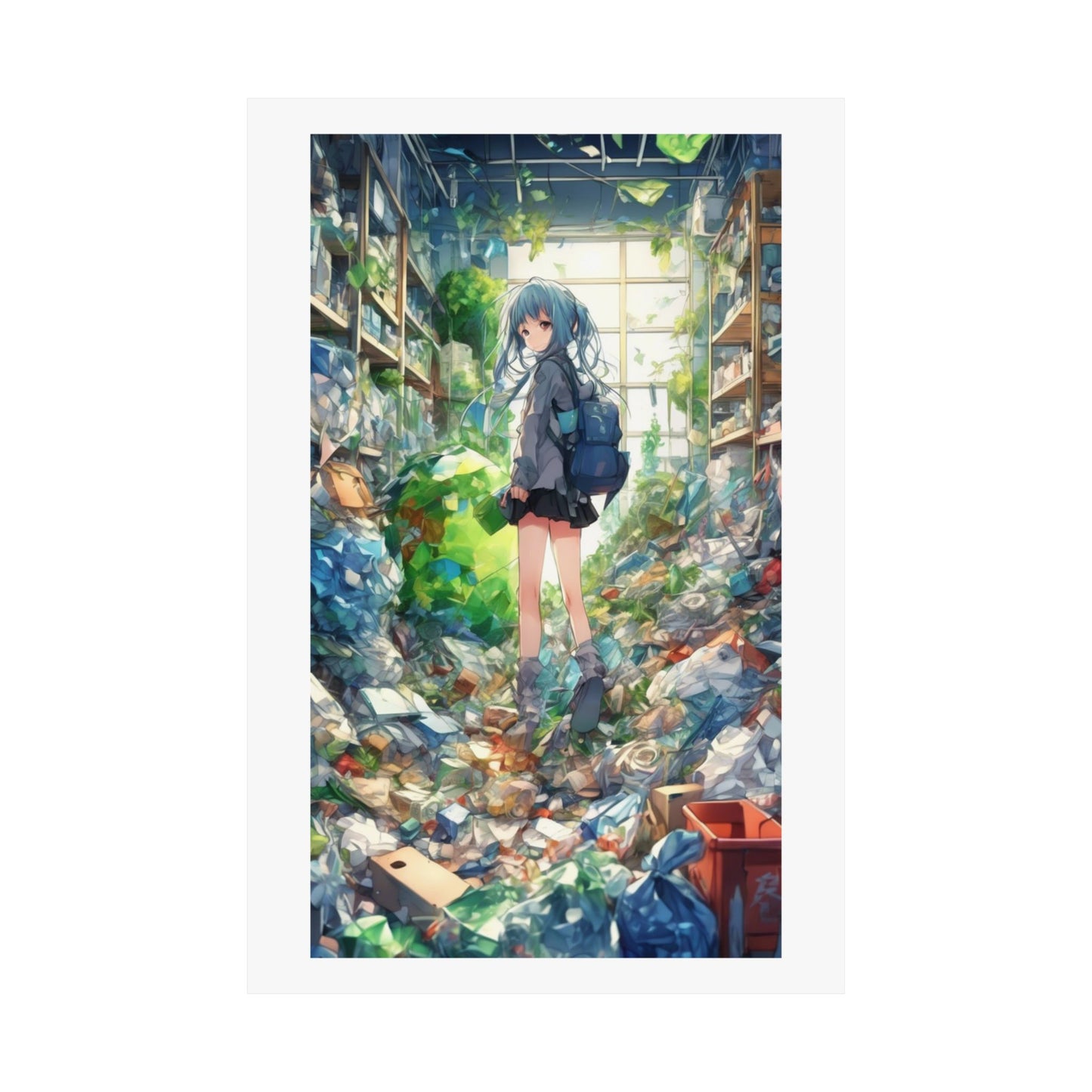 Green Recycling Alley Anime Girl Urban Green Poster