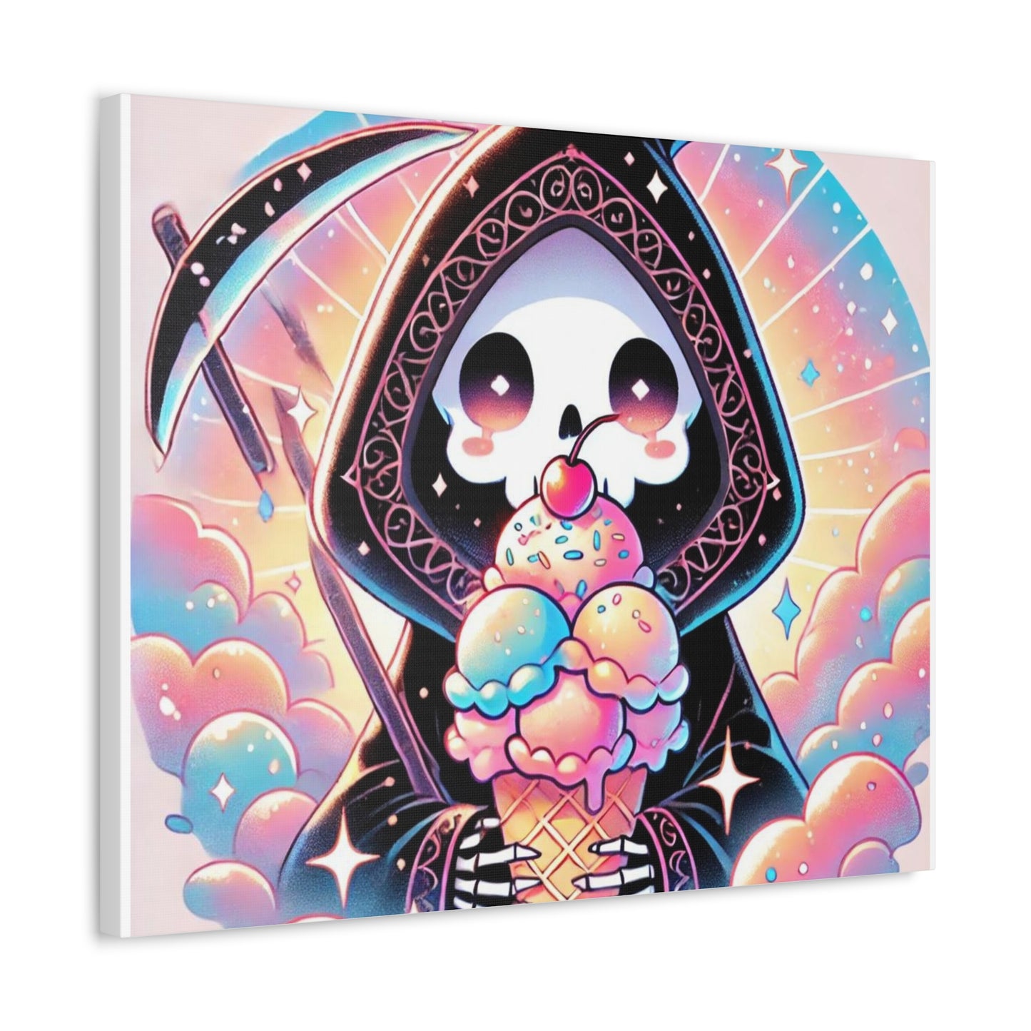 Cute Grim Reaper Ice Cream Pastel Canvas Art