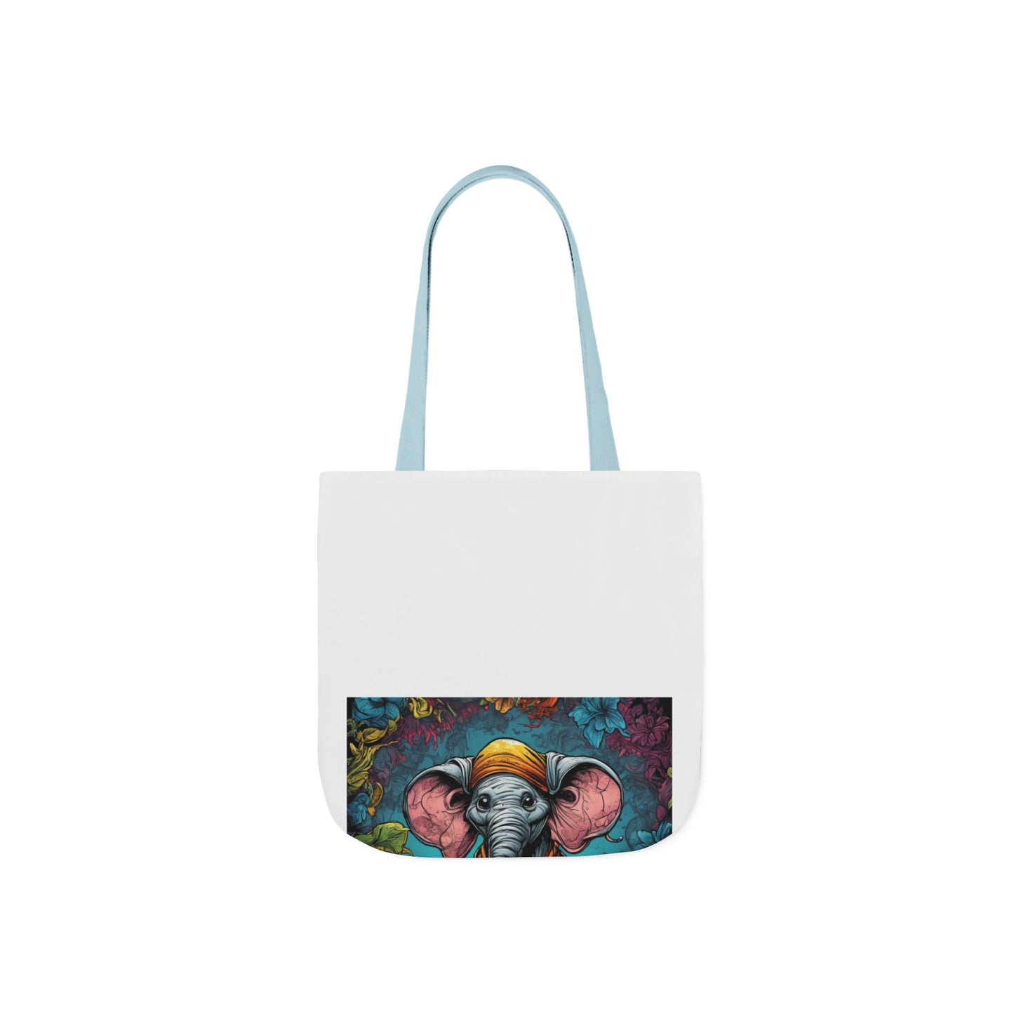 Colorful Storybook Elephant Floral Canvas Tote Bag