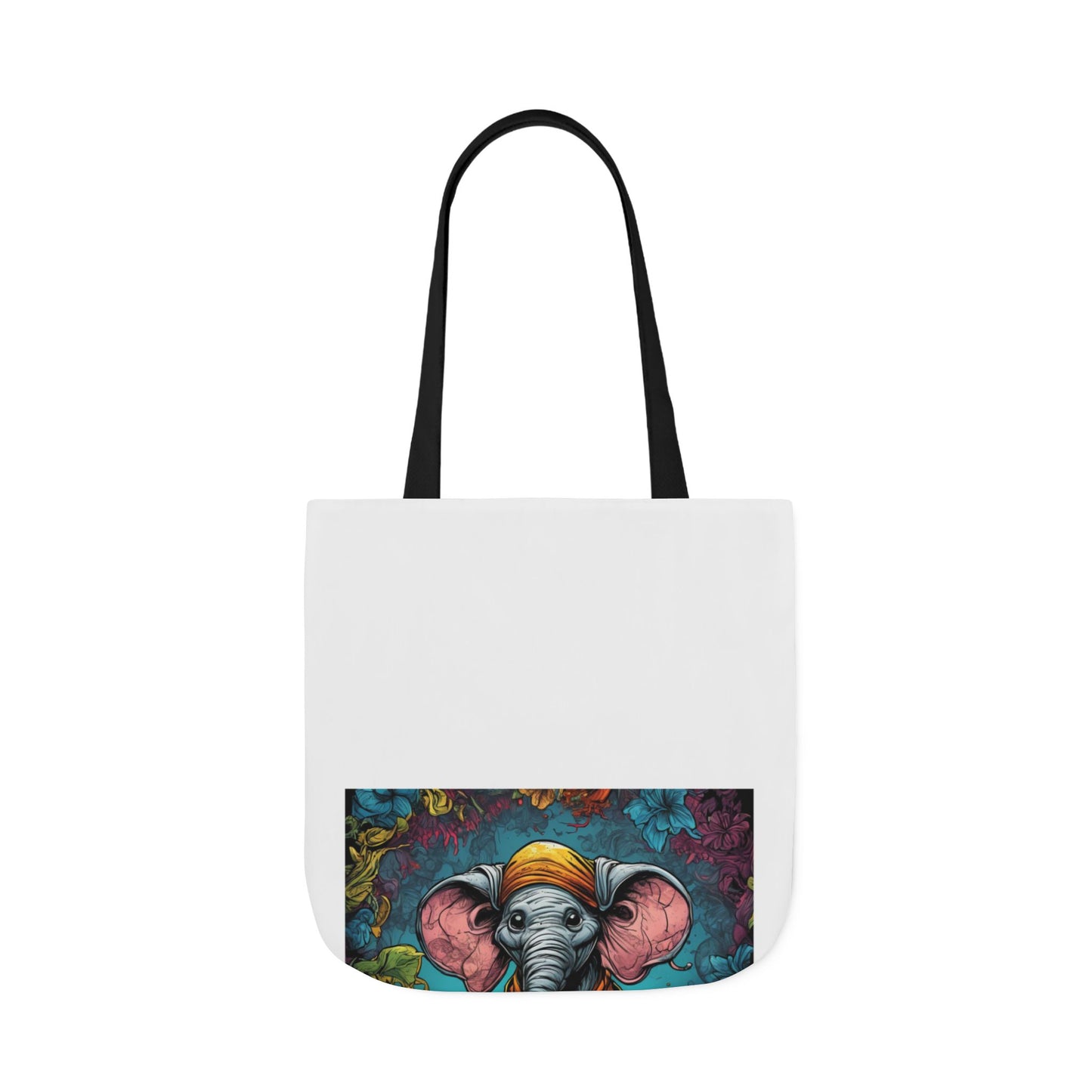 Colorful Storybook Elephant Floral Canvas Tote Bag