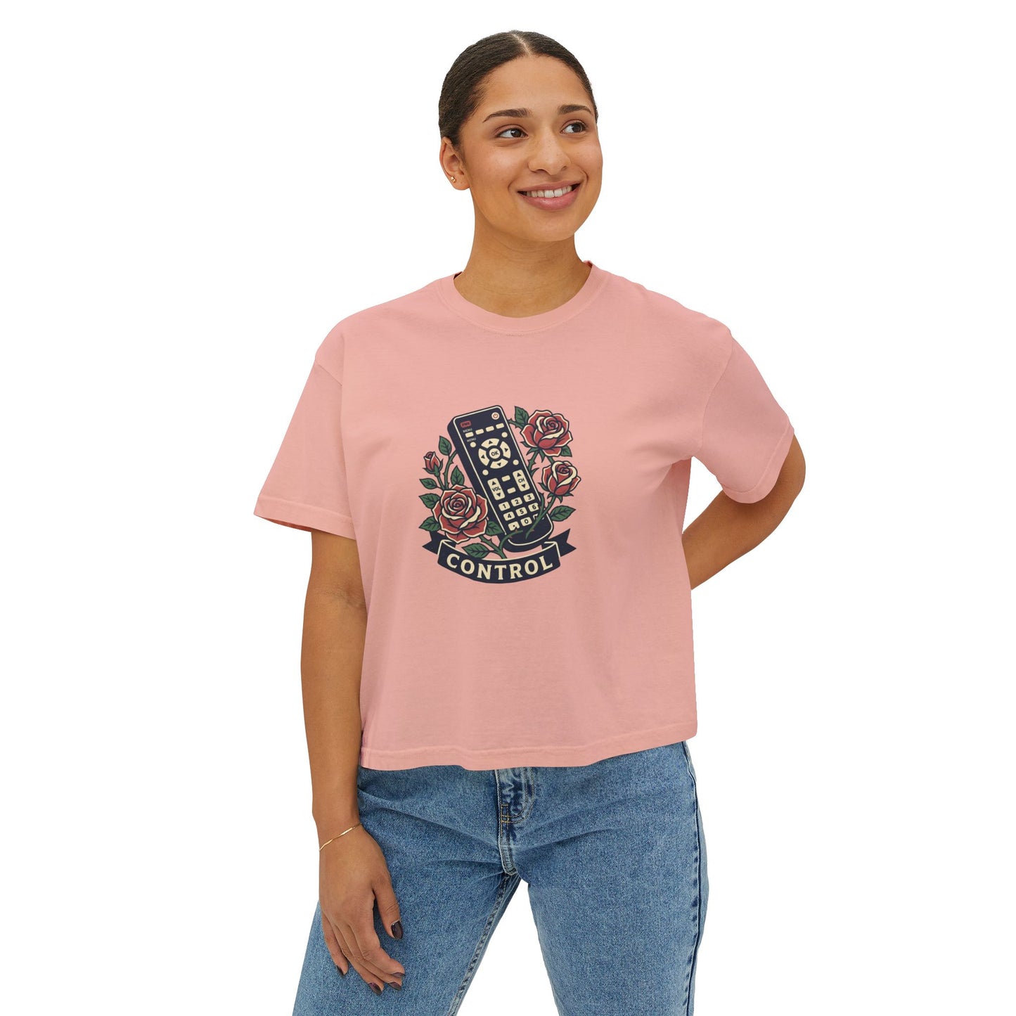 TV Remote with Roses Control Tee | Retro Remote, Floral Graphic Shirt T T-Shirt Women's Ladies Flowers Binge Watcher Gift