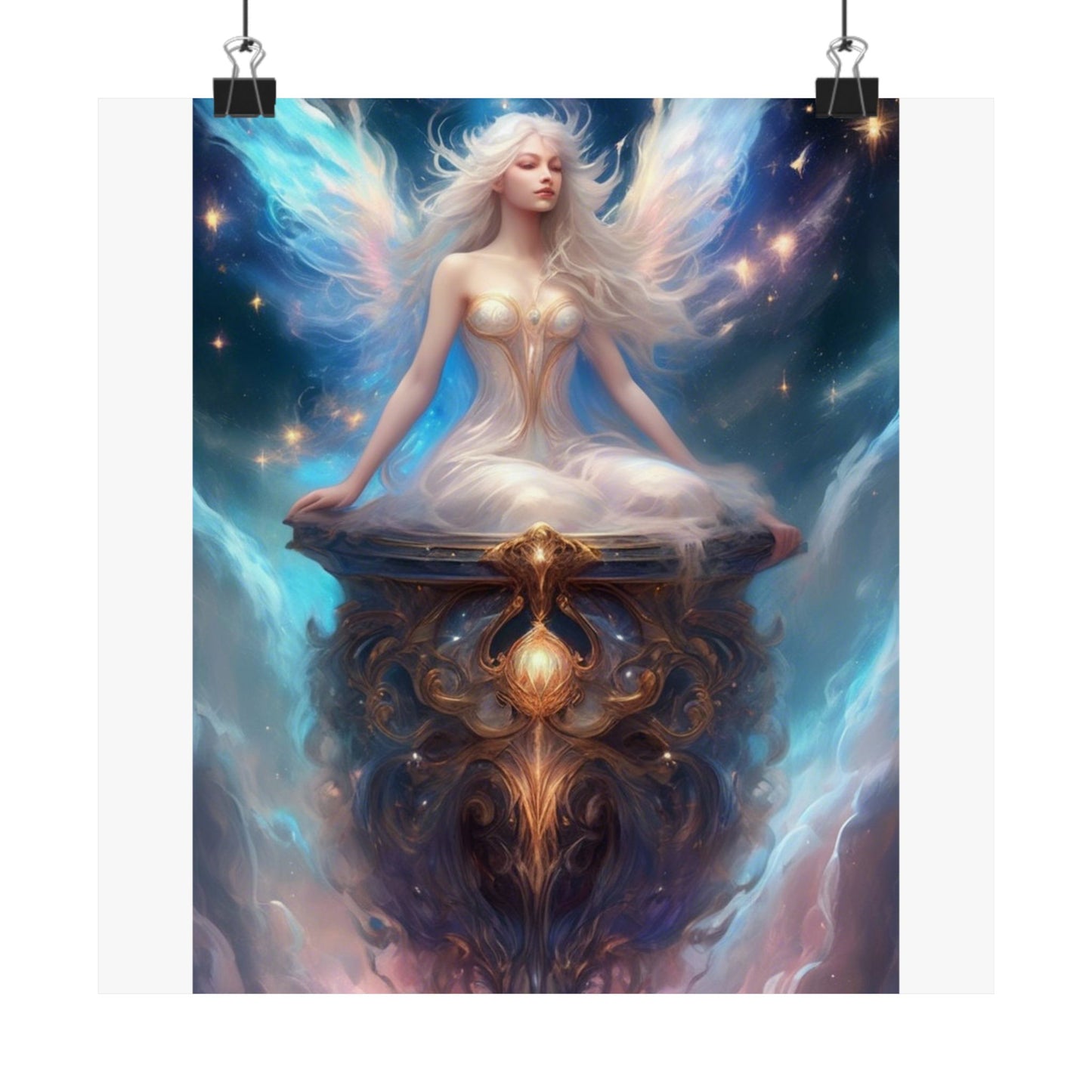 Celestial Winged Meditation Fantasy Portrait Poster
