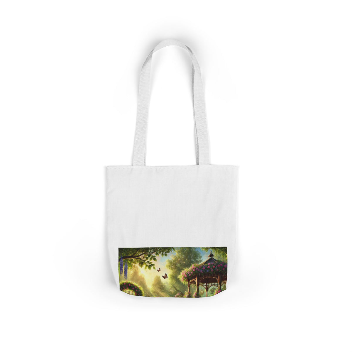 Sunlit Rose Gazebo Cottage Garden Canvas Tote Bag