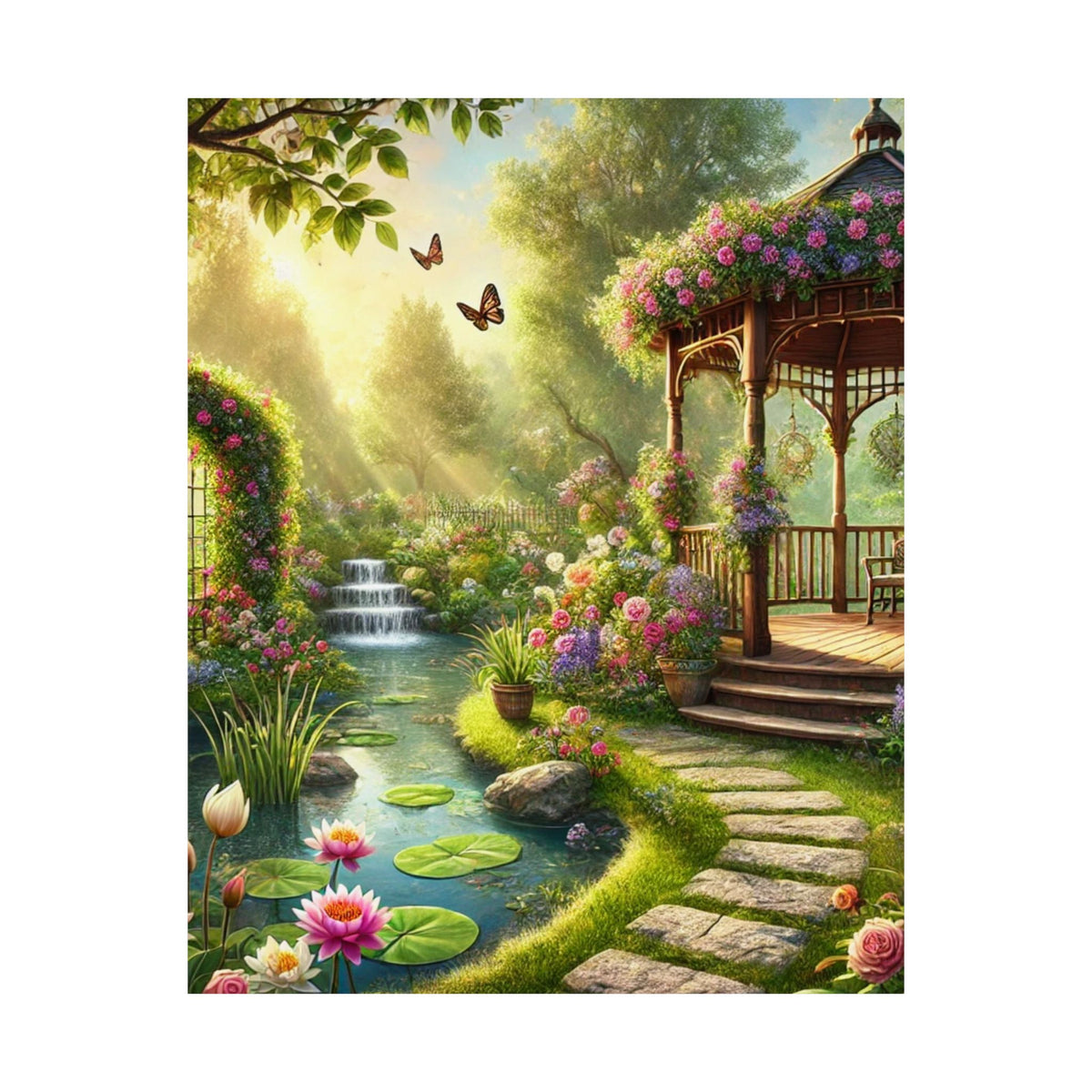 Sunlit Rose Gazebo Cottage Garden Wall Art Poster