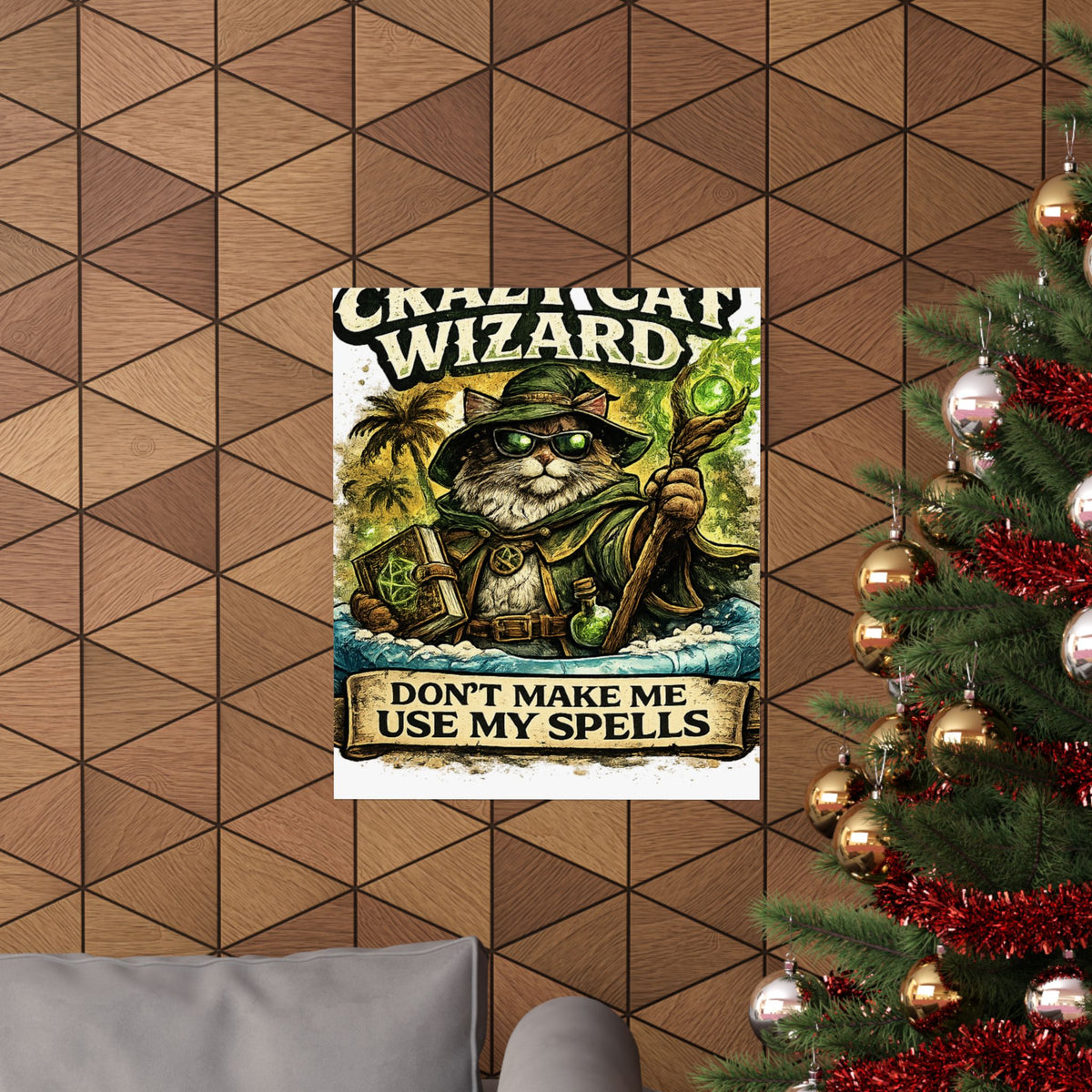 Crazy Cat Wizard Funny Fantasy Magic Art Poster