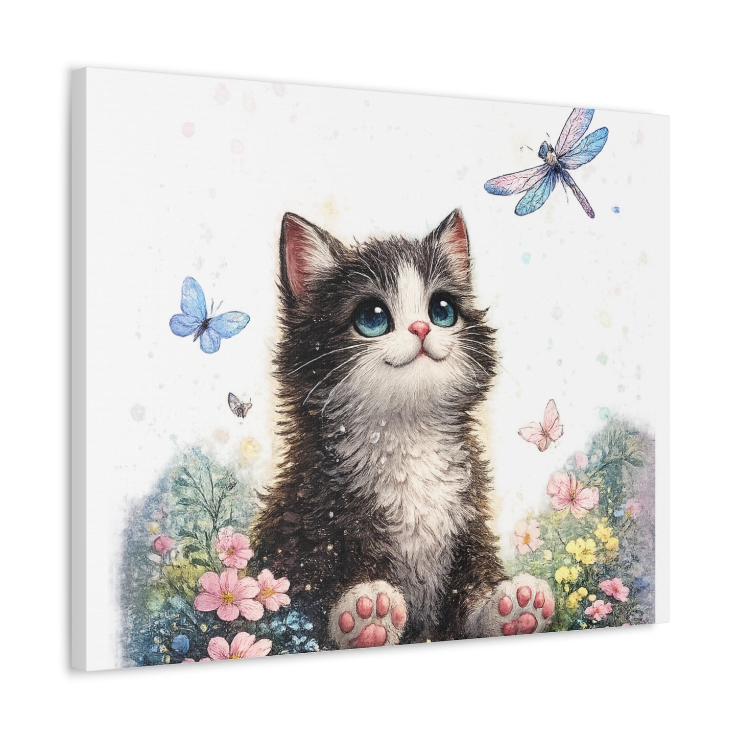 Whimsical Kitten Butterfly Garden Canvas Art