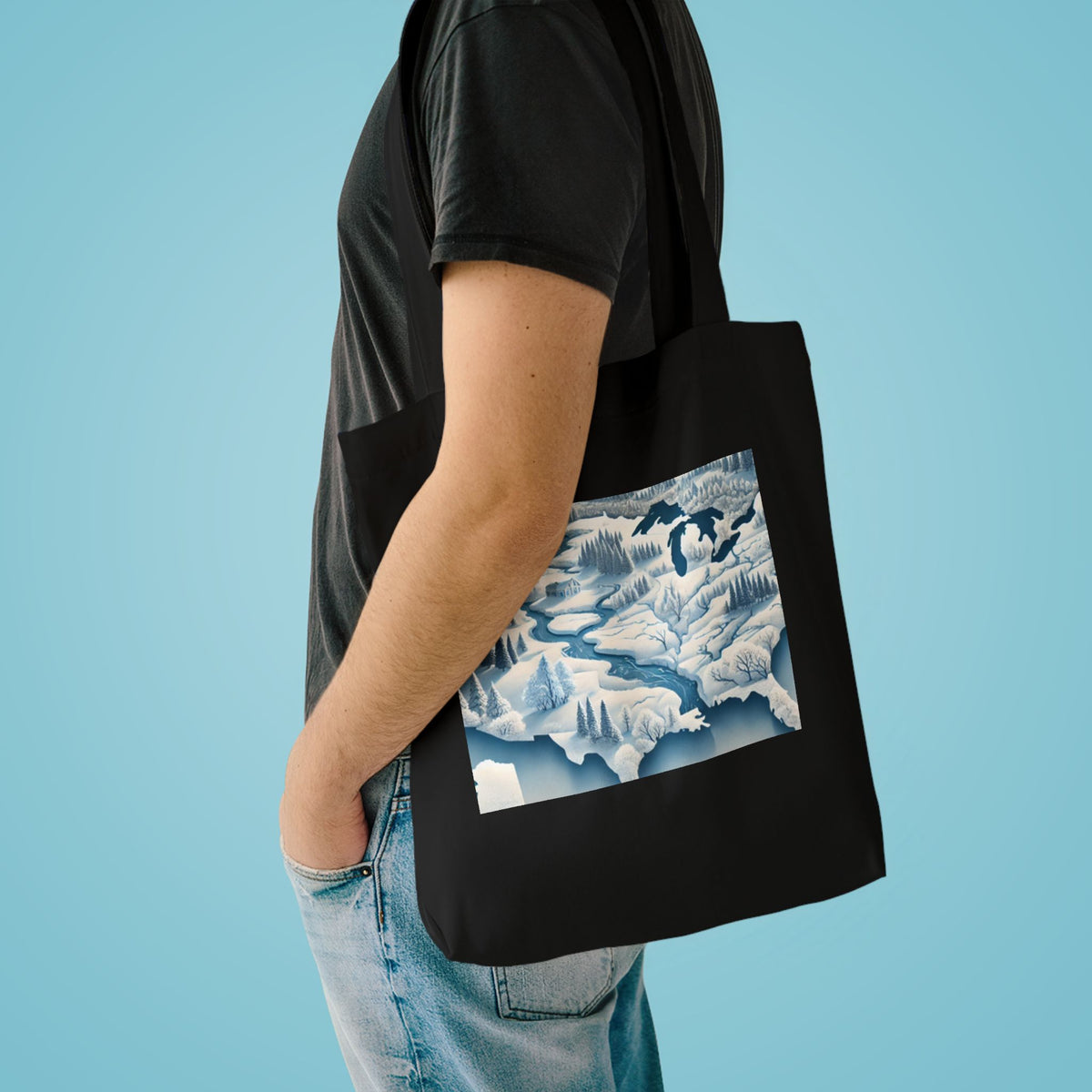 Winter USA Dreamscape Snowy Map Tote Bag Geography Travel Gift
