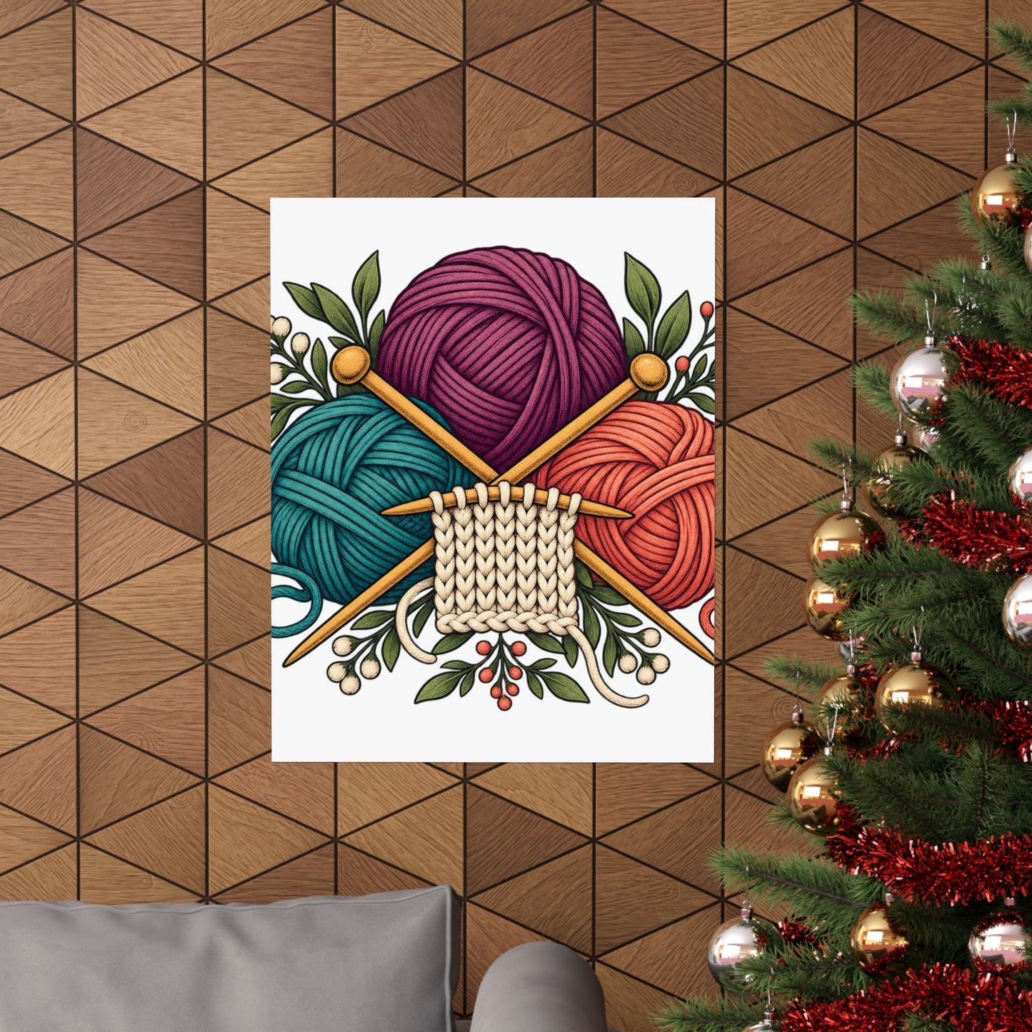 Retro Yarn and Knitting Botanical Art Poster