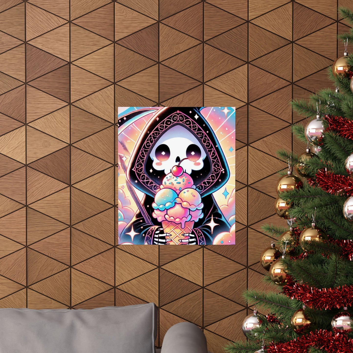 Cute Grim Reaper Ice Cream Pastel Novelty Poster