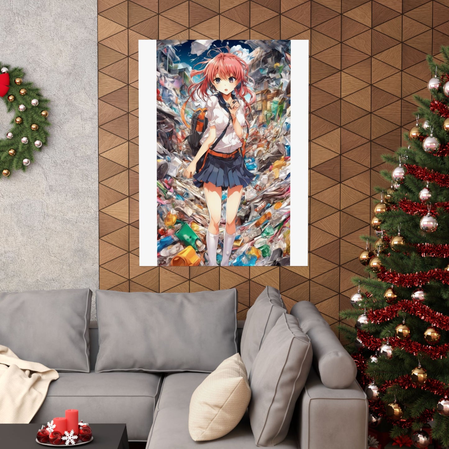 Recycling Day Anime Schoolgirl Eco Street Art Poster