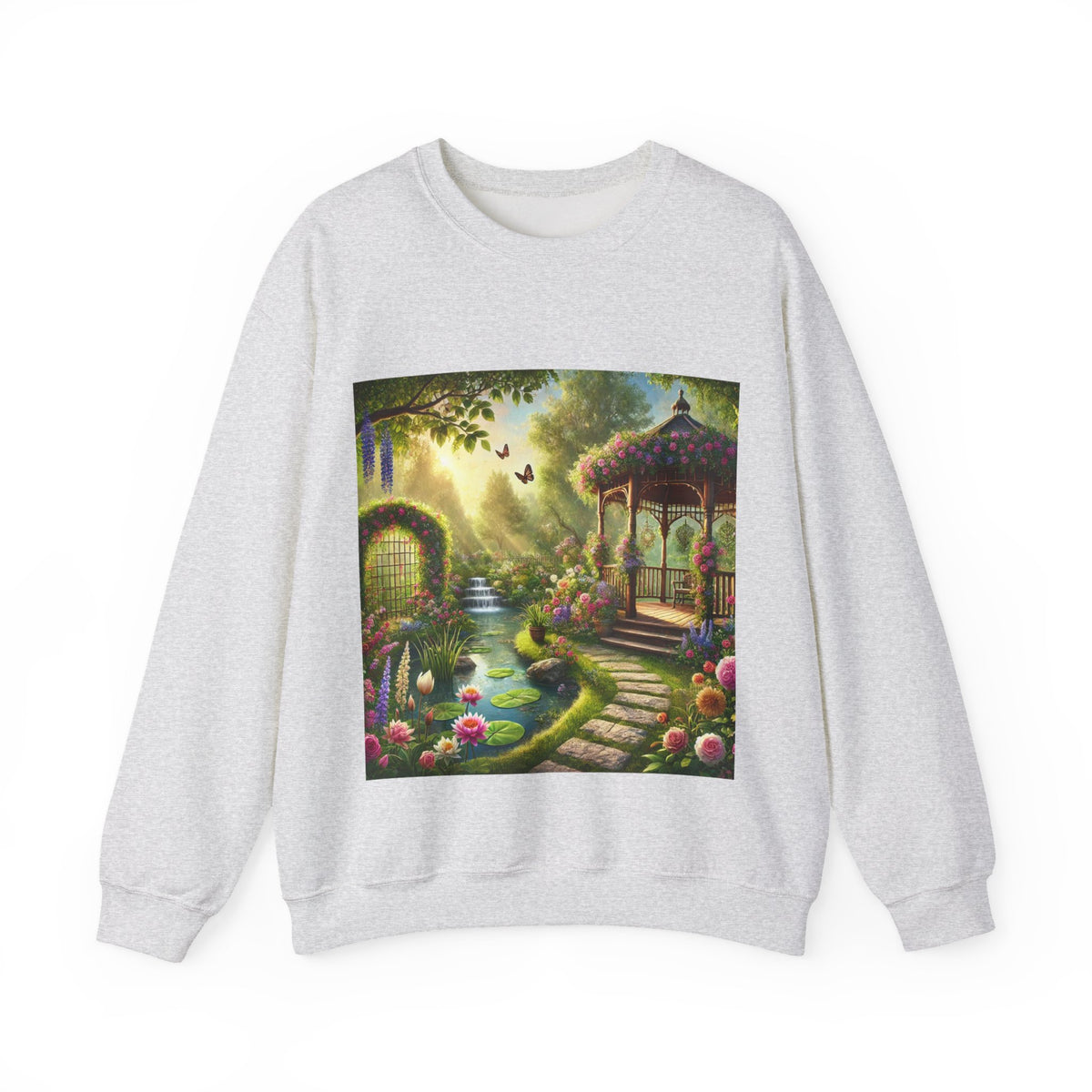 Sunlit Rose Gazebo Cottage Garden Sweatshirt