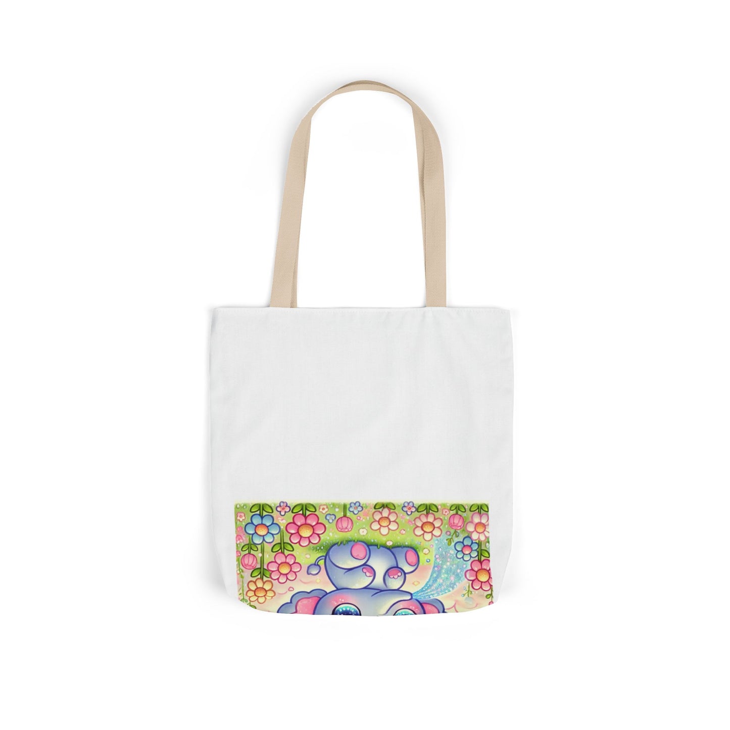 Pastel Rainbow Baby Elephant Floral Canvas Tote Bag
