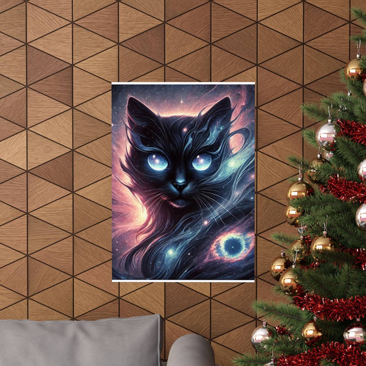 Cosmic Black Cat Galaxy Celestial Wall Art Poster