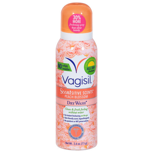 Vagisil Scentsitive Scents Dry Wash Spray, Peach Blossom, 2.6 oz