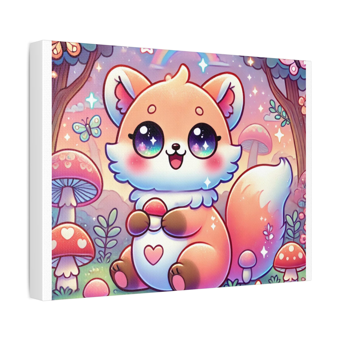 Pastel Woodland Fox Mushroom Kawaii Canvas Wall Art