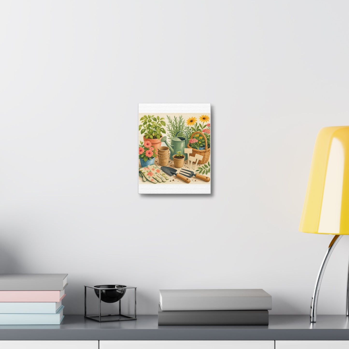 Colorful Gardening Tools and Flowers Canvas Art