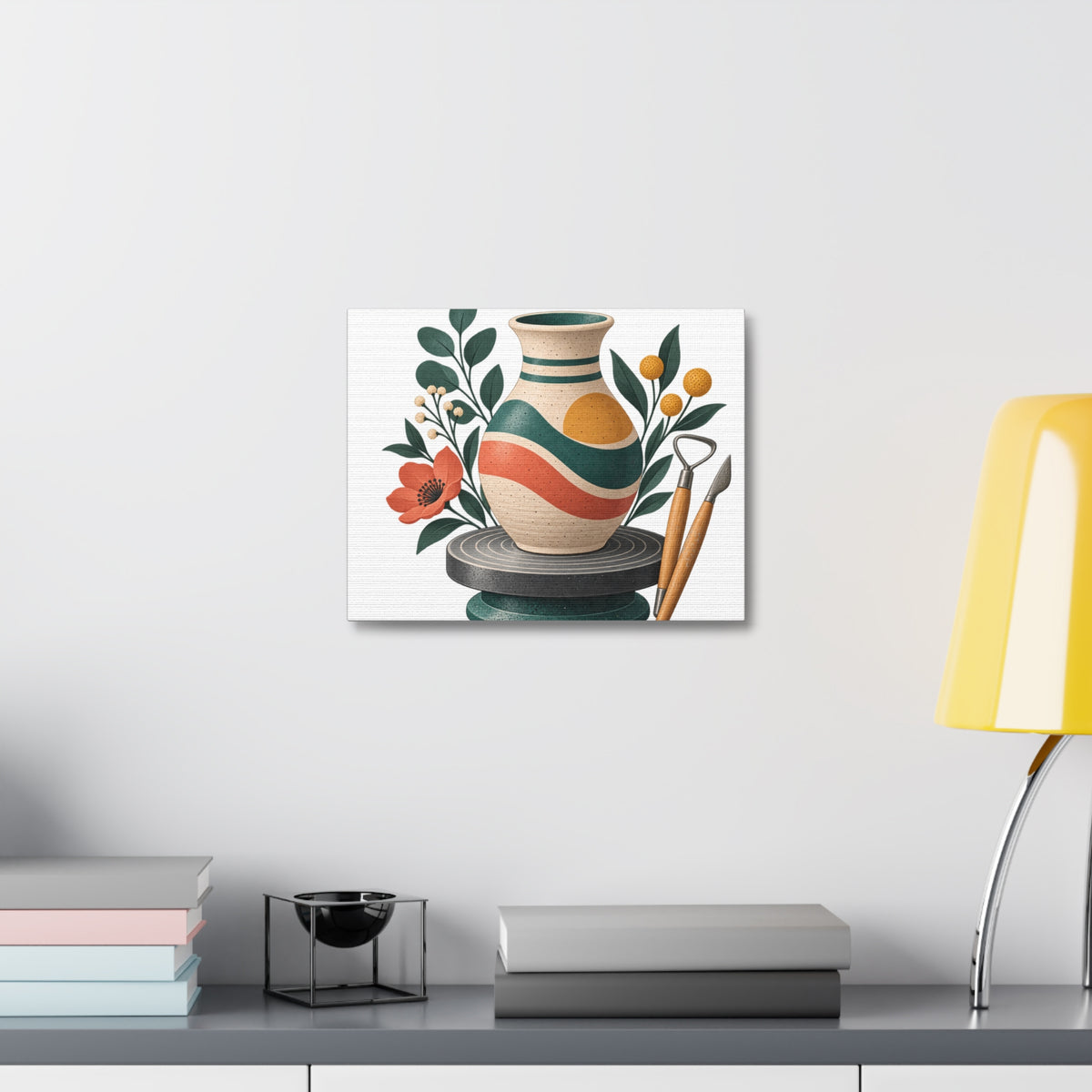 Midcentury Pottery Botanical Art Canvas