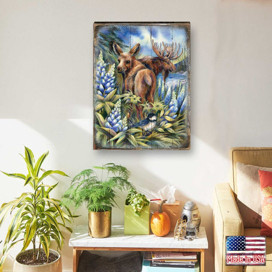 Easily AƒMoosed in Lupine Wooden Wall Art by J. Bergsma - Nature Wildlife Decor  - 8592948BP-JB