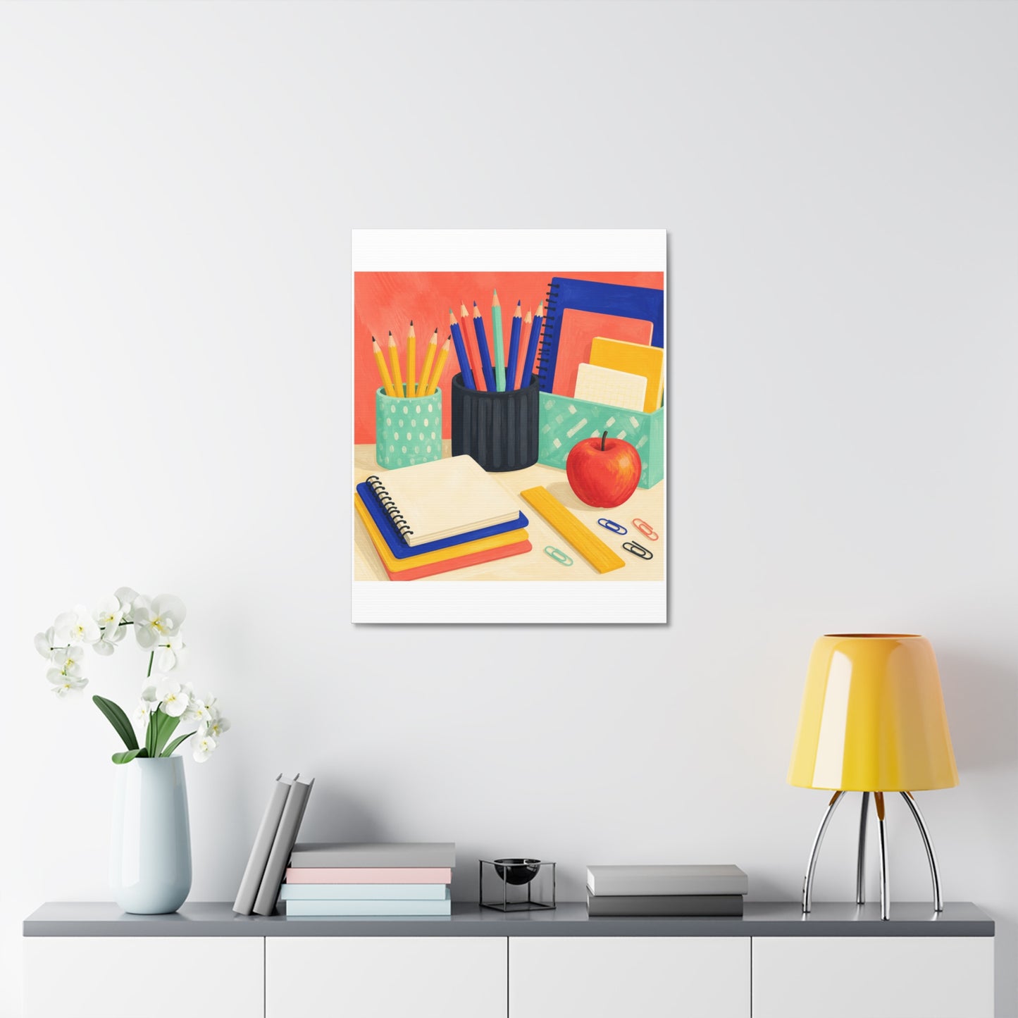 Colorful Teacher Desk Supplies Art Canvas Art
